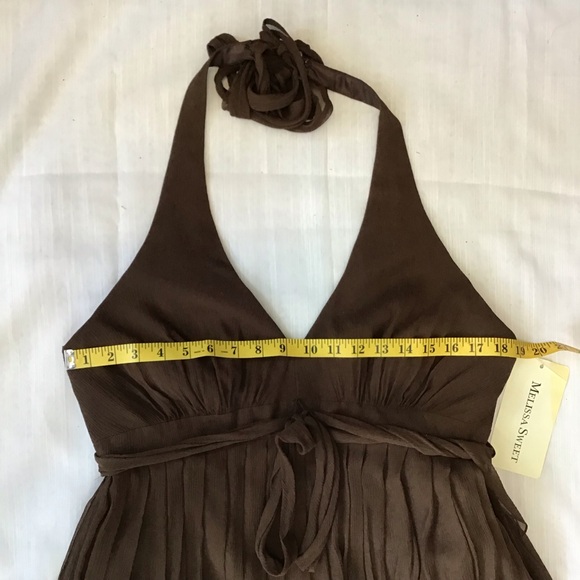 NWT- MELISSA SWEET WOMEN COCO BROWN HALTERED PLEATED BUBBLE BRIDESMAID DRESS 14 - Picture 8 of 10